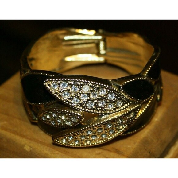 WOMEN'S BANGLE FASHION BRACELET RHINESTONES GOLD TONE NEW BEAUTIFUL LADIES - Picture 1 of 6